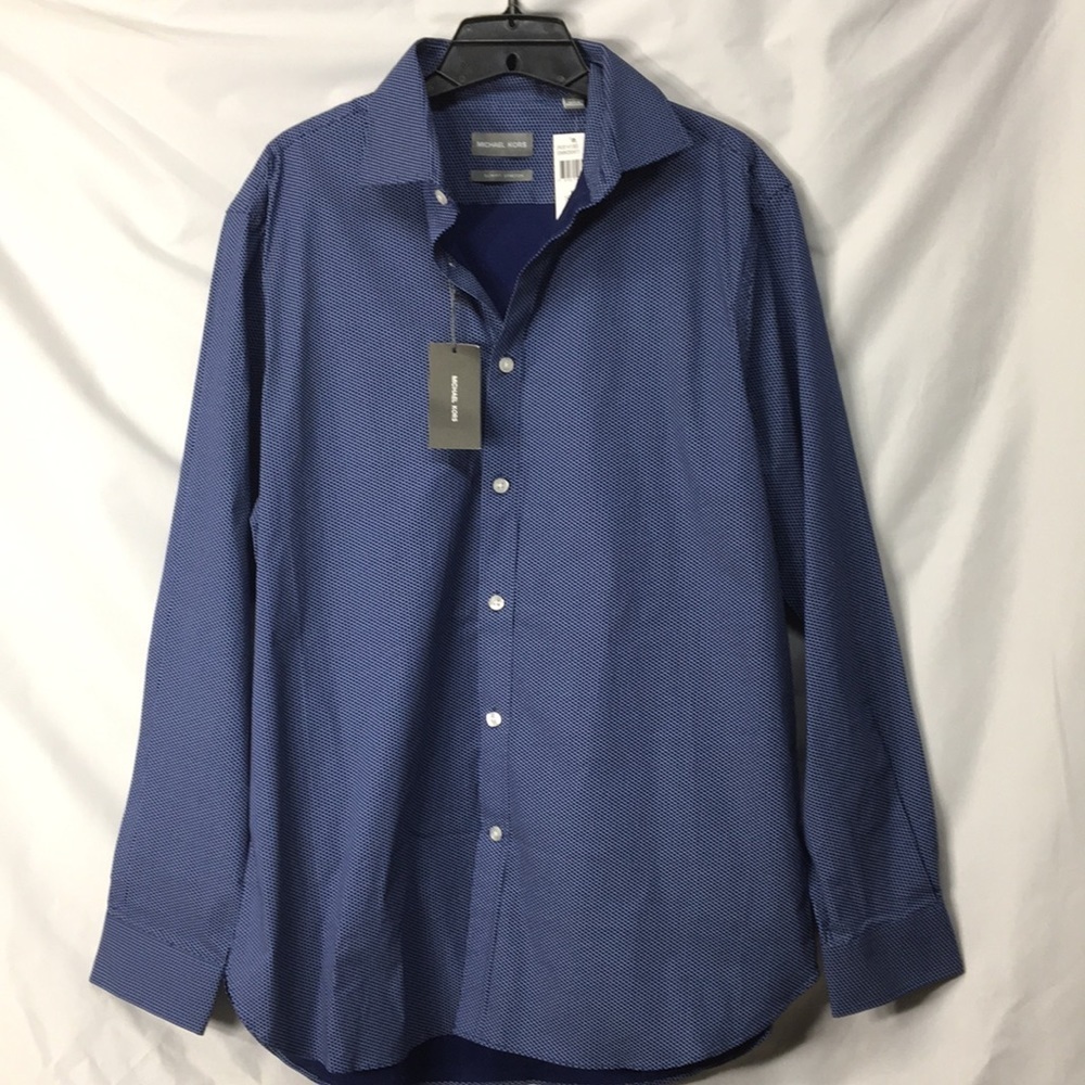 Micheal Kors Mens Navy Honeycomb-Pattern Dress Shirt Size L NEW With Tags